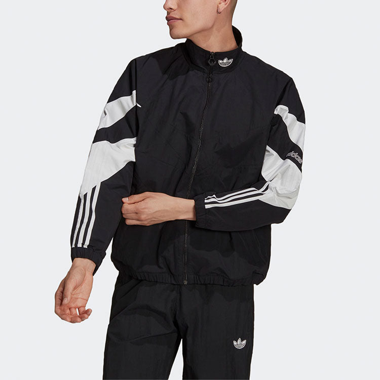 Men's originals Color Block Stripe Logo Zipper Long Sleeves Stand Collar Sports Jacket Black