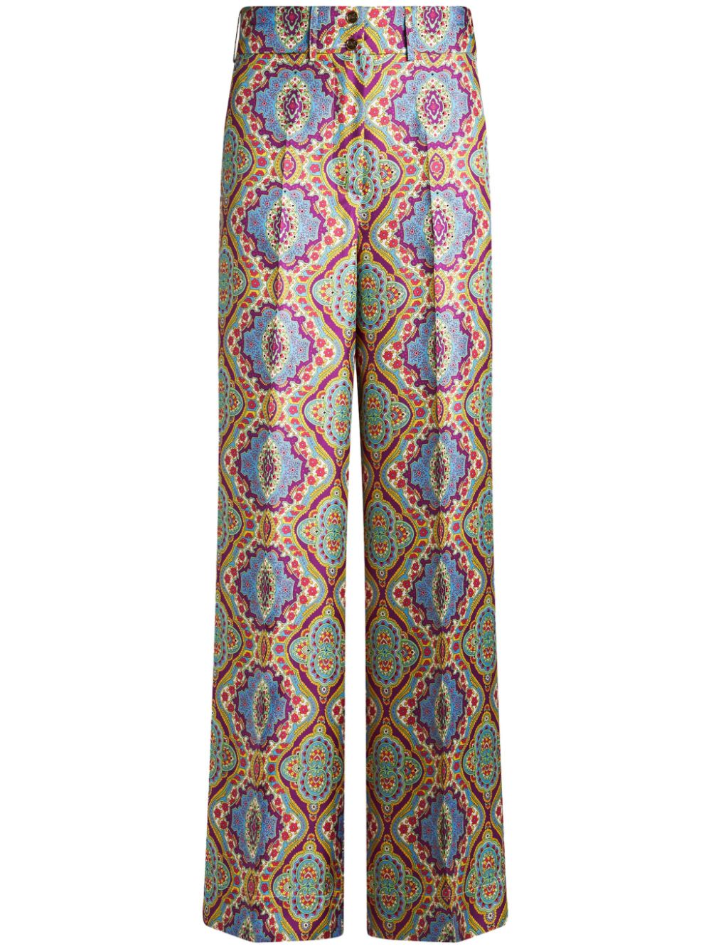 Medallion-print silk trousers - Blue