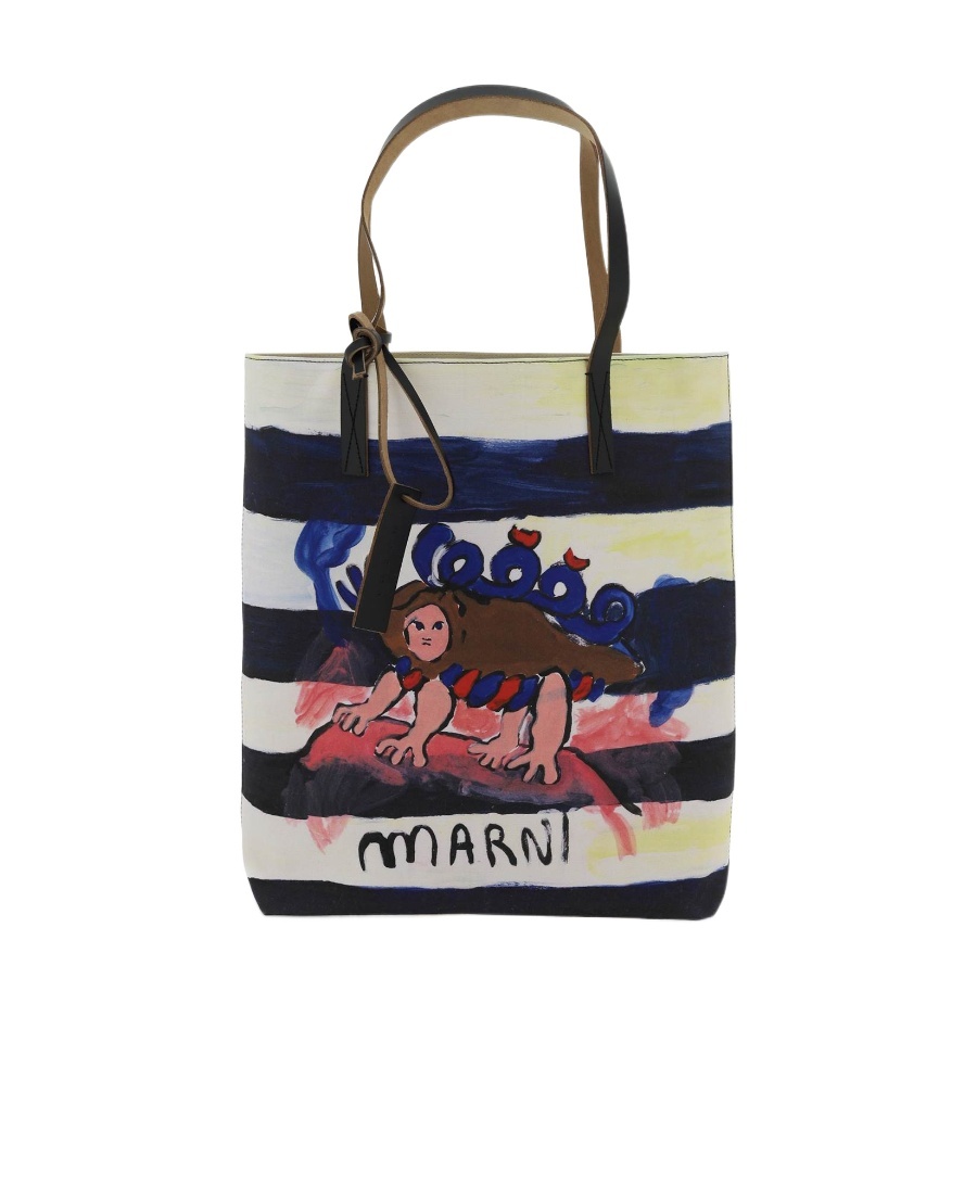 Graphic Printed Striped Tote Bag