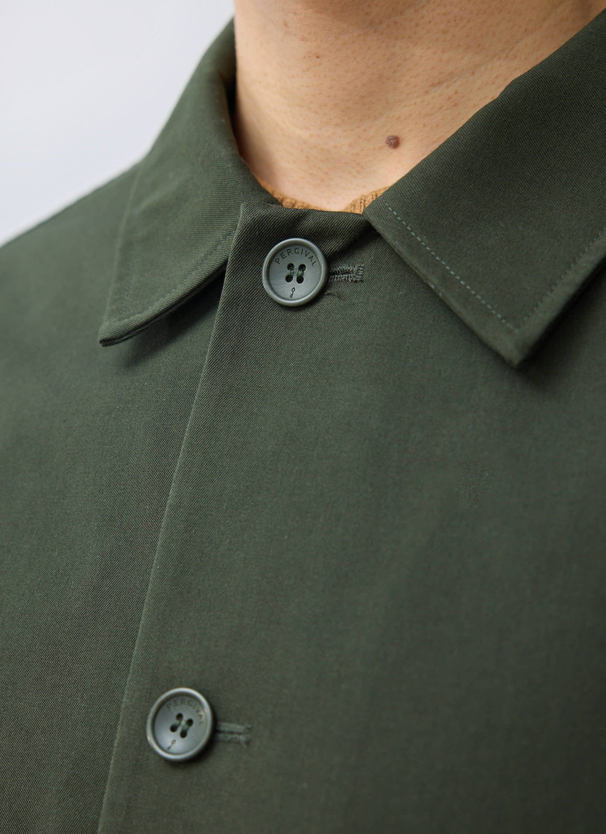 Men's Sherlock Short Trench Coat Waterproof Dark Green with Check