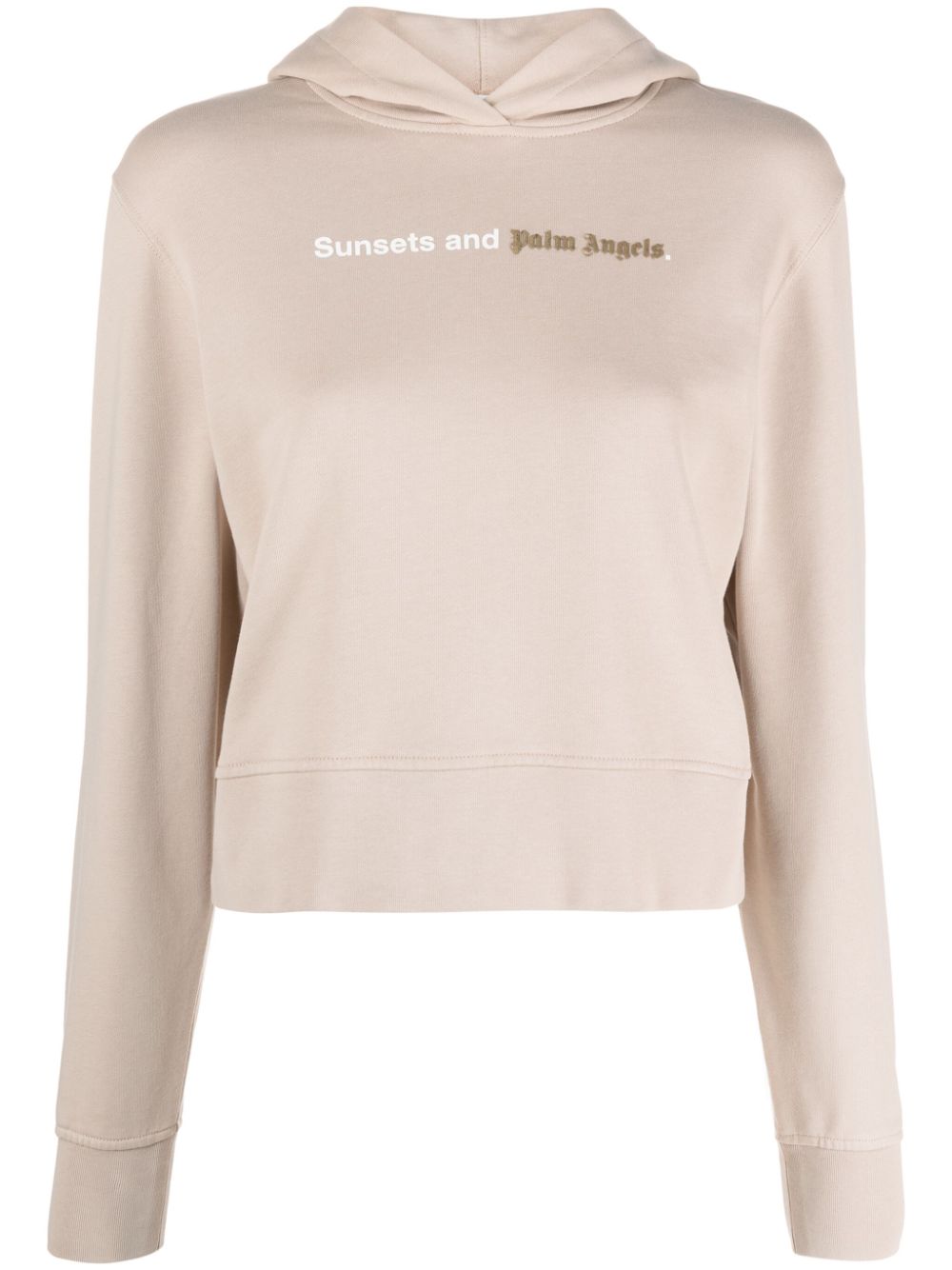 Logo-Print Cotton Hoodie — Beige