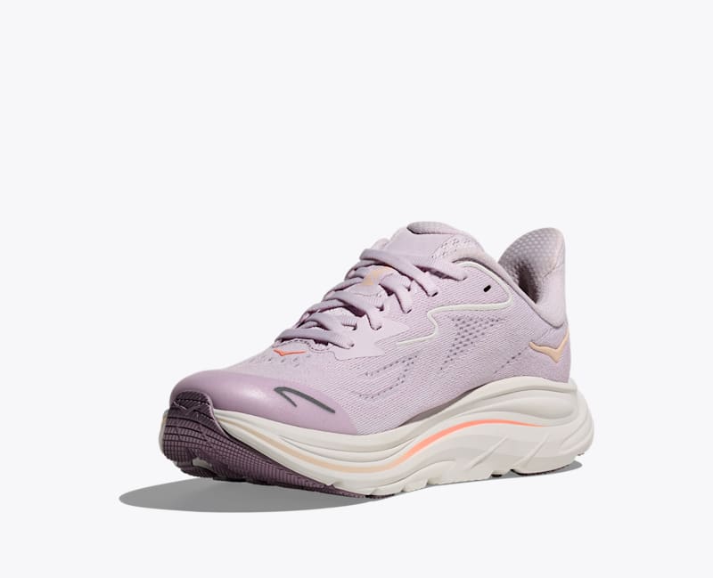 HOKA Clifton 10 Shoes in Lilac Cream/Tangerine Glow