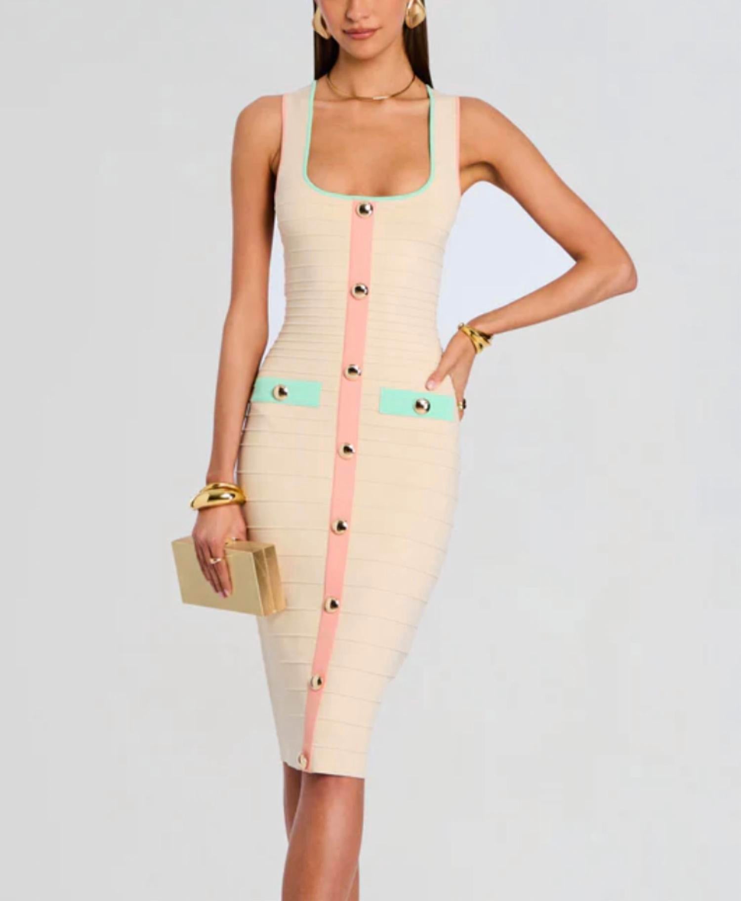 Lyle Dress In Cream/peche/euca