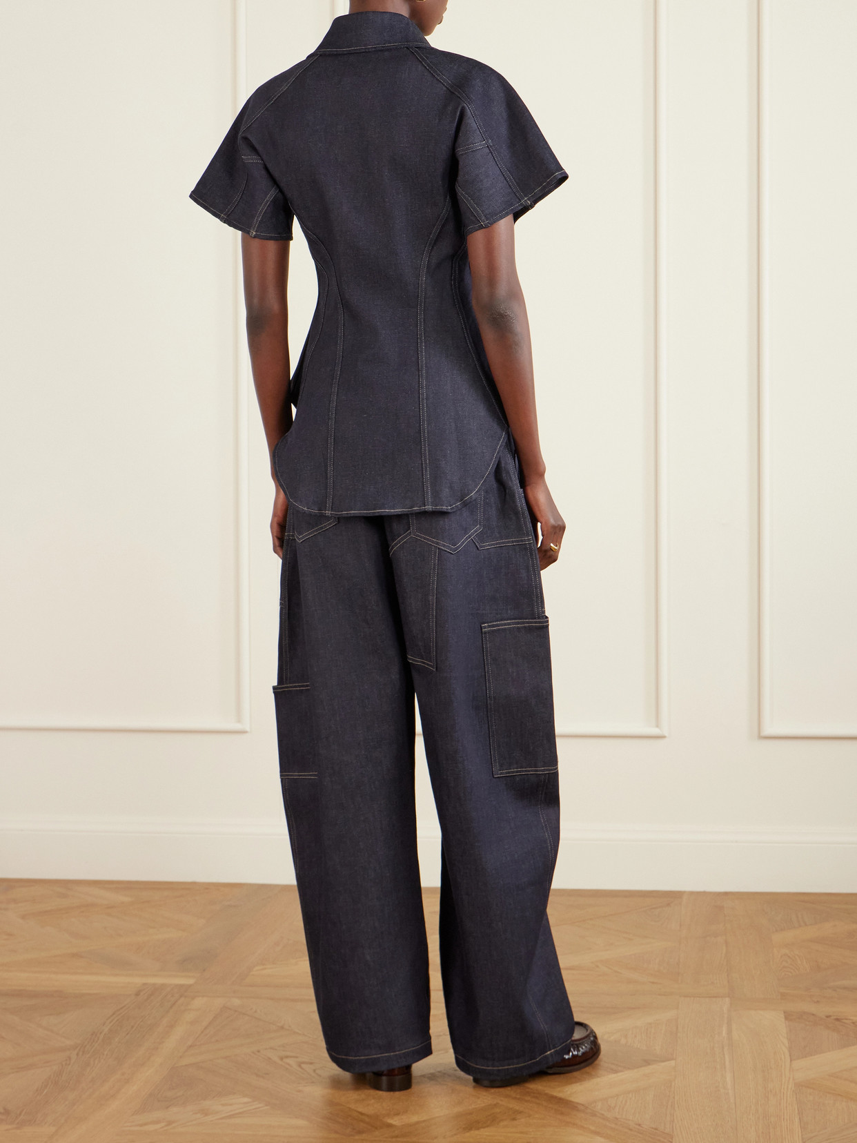 Paneled Denim Blouse - Blue