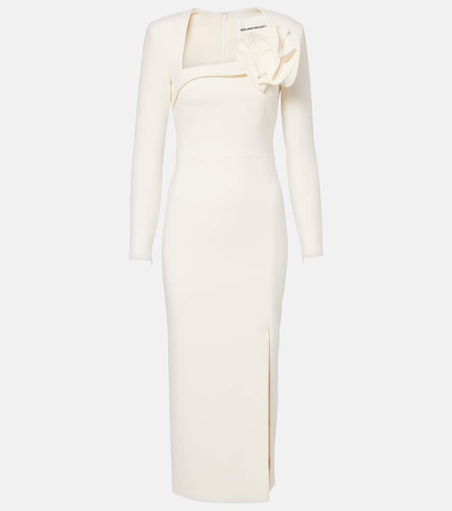 Floral-appliqué crêpe midi dress