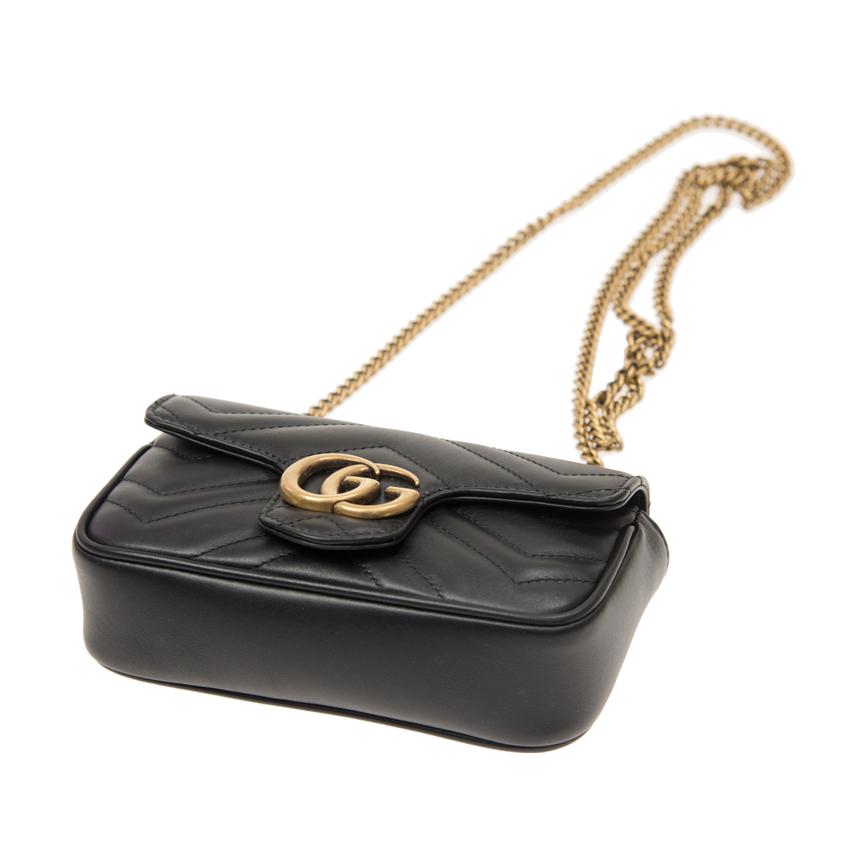 (WMNS) GG Marmont Matelasse leather super mini bag 'Black'