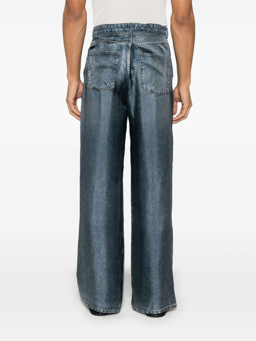 Denim Print Silk Trousers