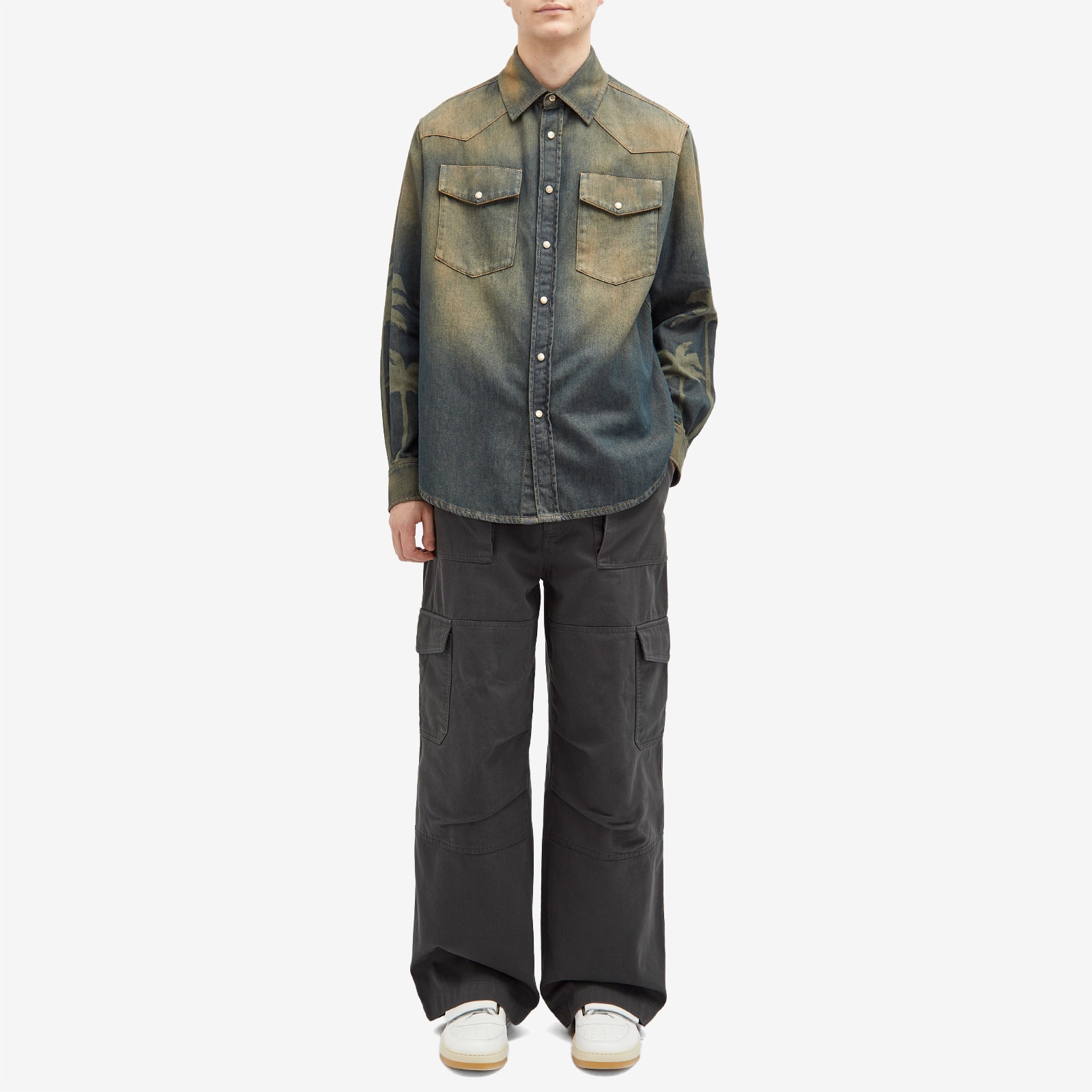 Men's Laser Palm Denim Shirt in Grey