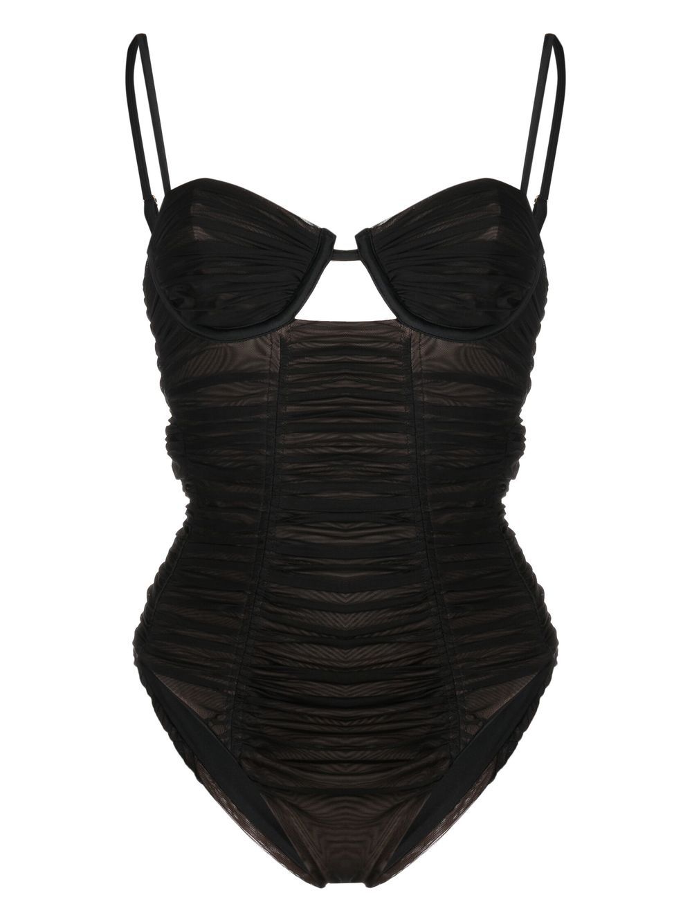Gathered mesh swimsuit - Brown