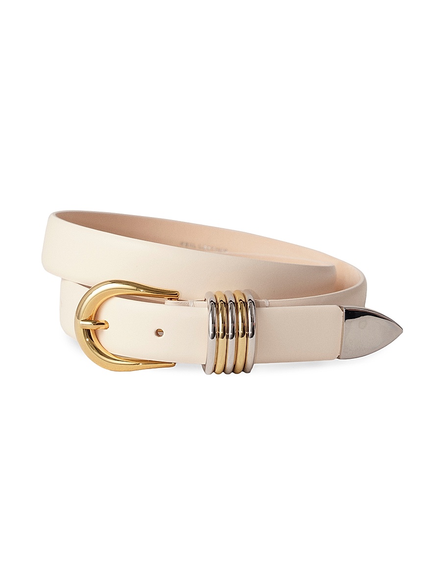Women's Hollyhock Mixed Metal Leather Belt - Ivory Silver