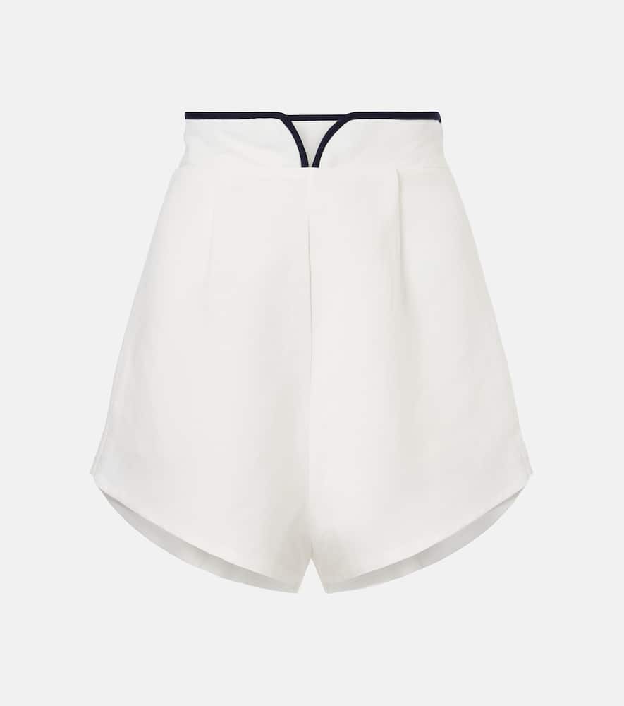 Bicolor linen-blend Bermuda shorts