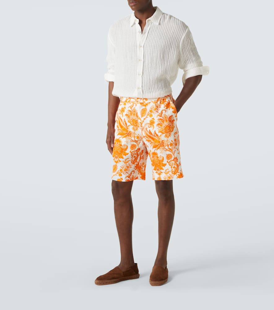 Printed linen Bermuda shorts