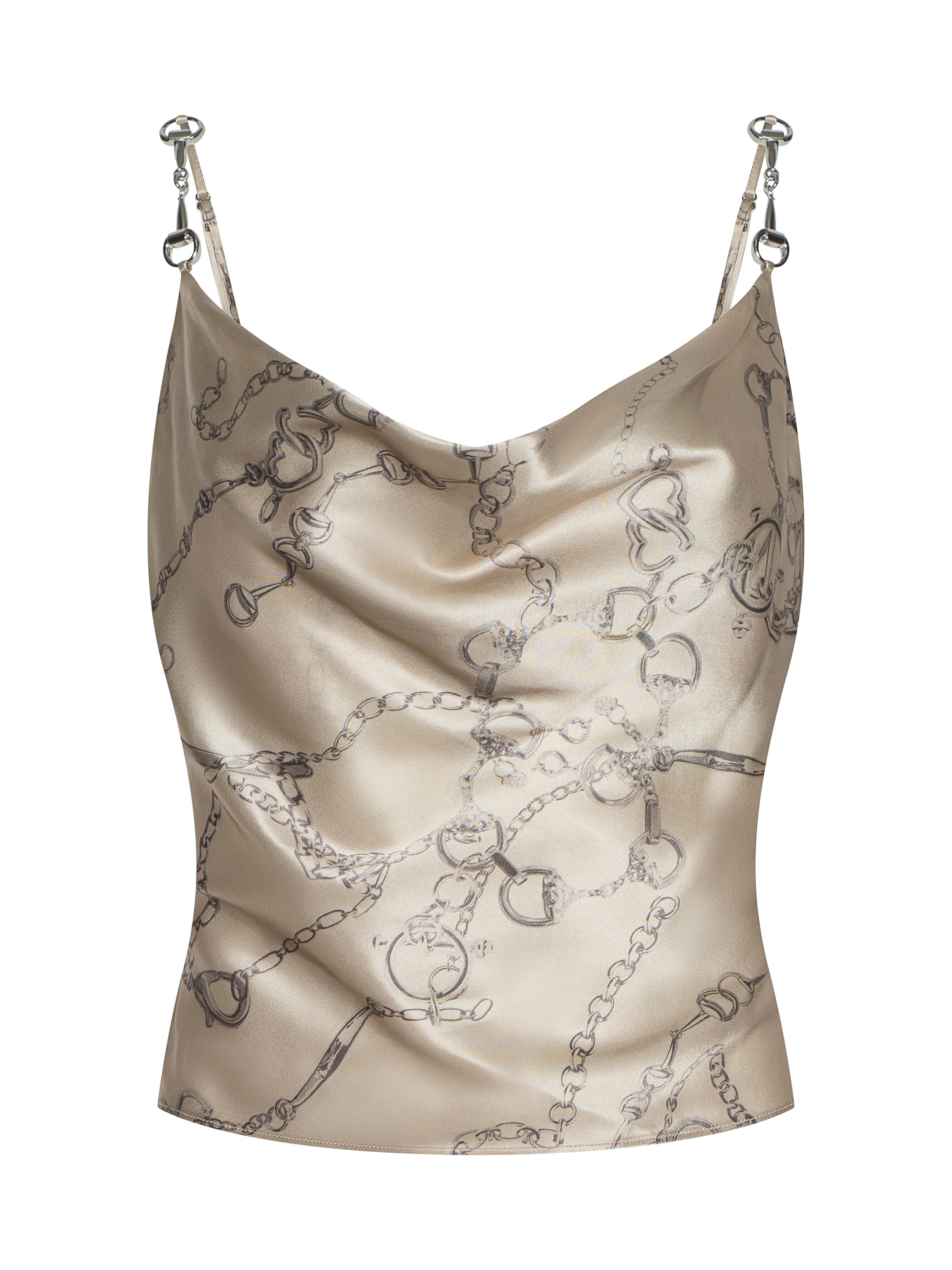 Calista Silk Camisole In Soft Macadamia Multi Small Horsebit Chain