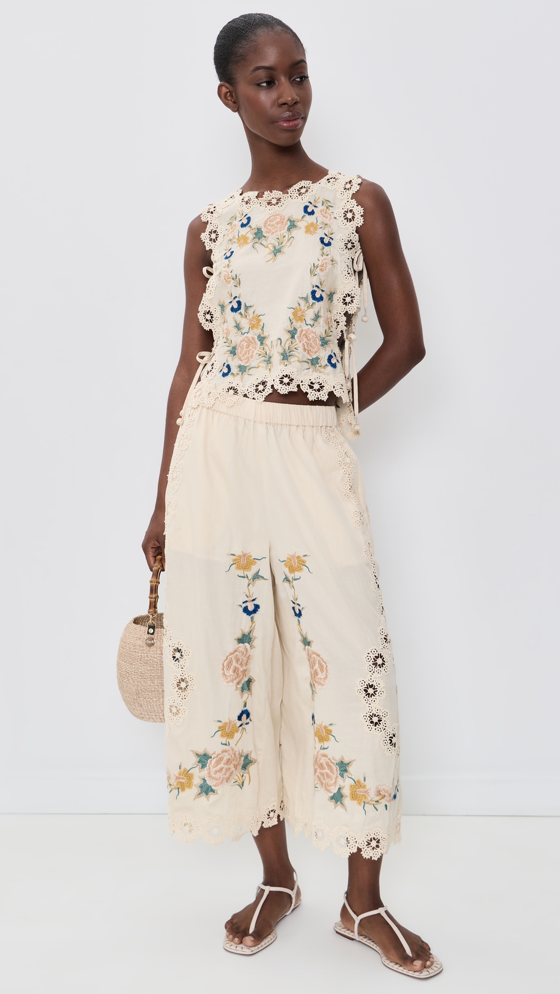 Adonna Embroidered Sleeveless Top Cream