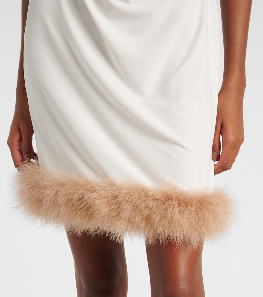 Boa feather-trimmed jersey minidress