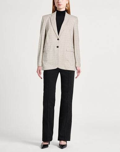 Woman Blazer Sand Size 6 Cotton, Elastane