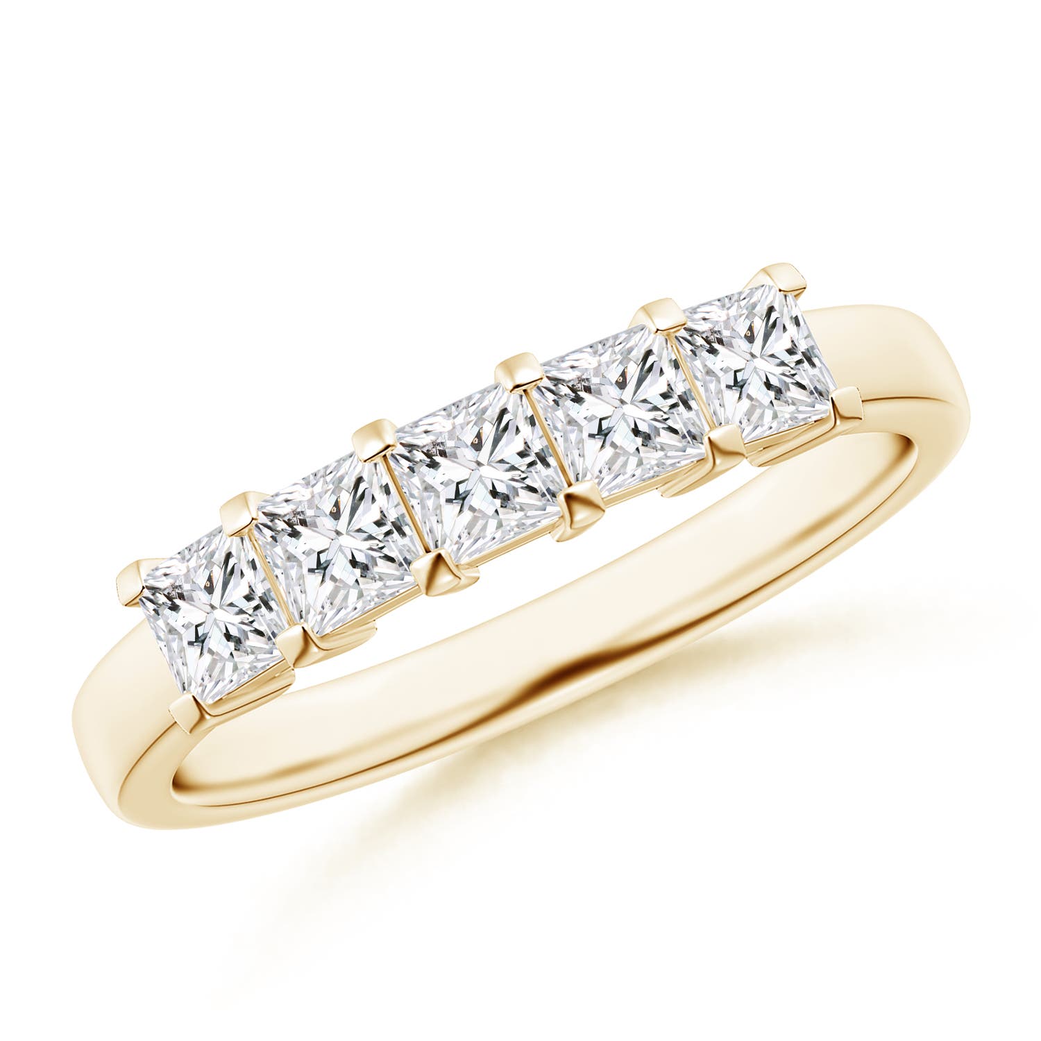 Angara 0.8 Carat Classic Five Stone Princess Diamond Wedding Ring for Her in 14K Yellow Gold