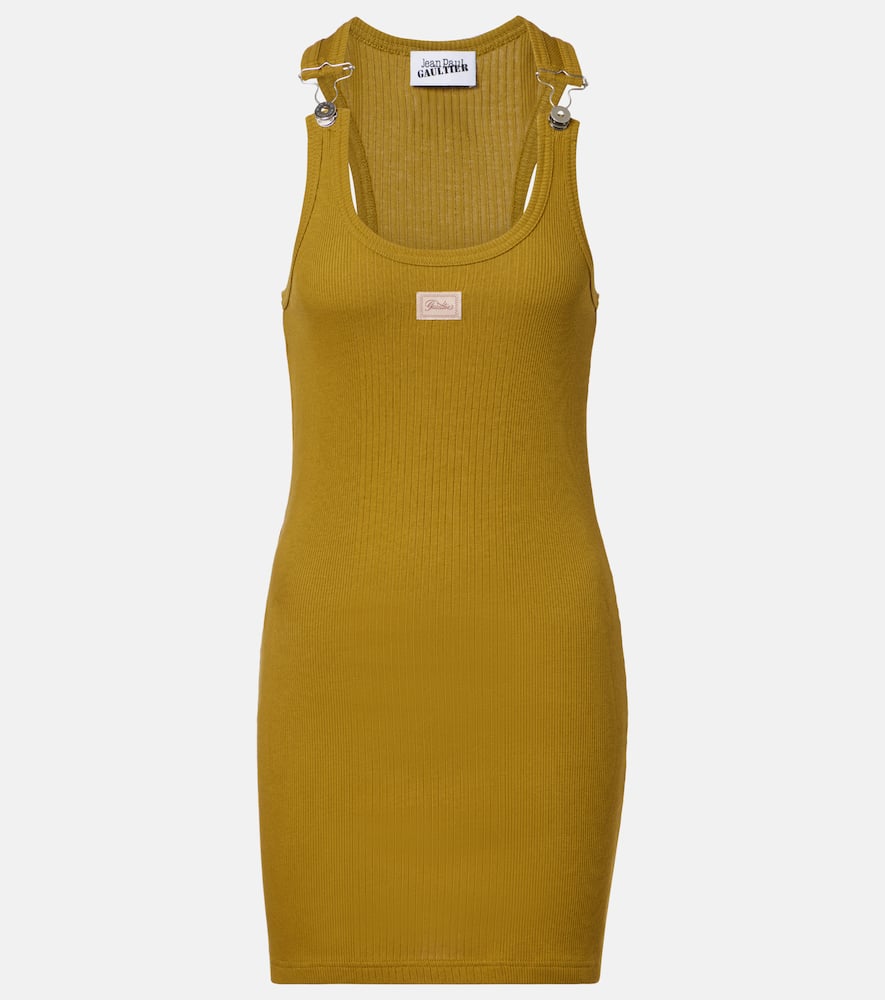 Logo ribbed-knit cotton minidress
