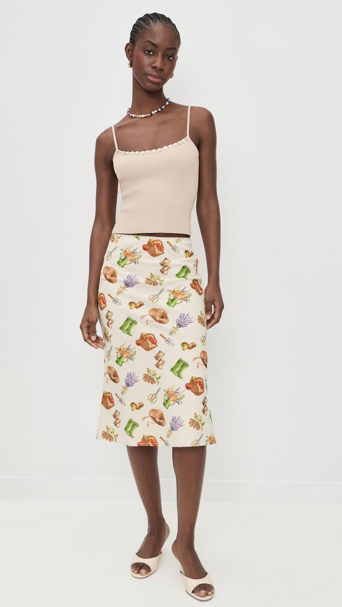 Printed Midi Skirt Cream