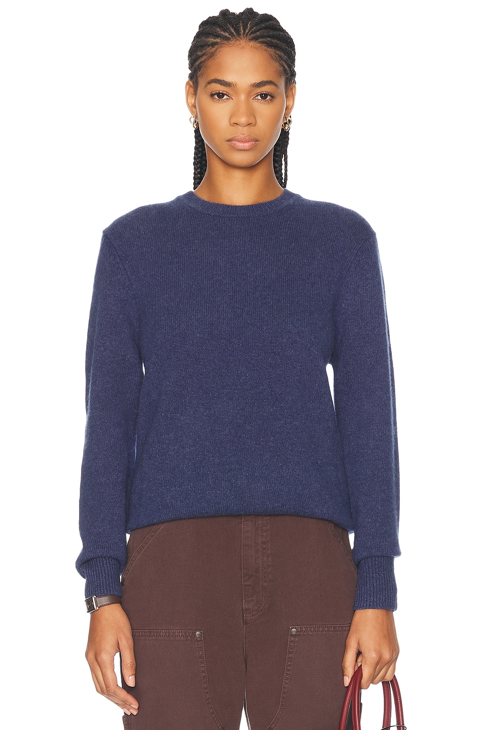 RENGGLI Embroidered Cashmere Crewneck Sweater in Fawn - Brown.  XXS also in L, S