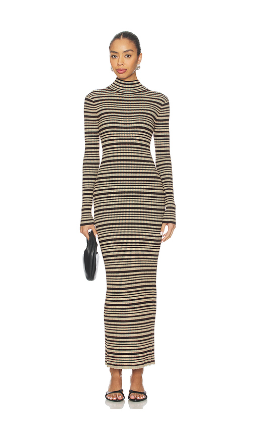 Nanushka Mirell Maxi Dress in Black & Brown & Green Stripe. XS also in