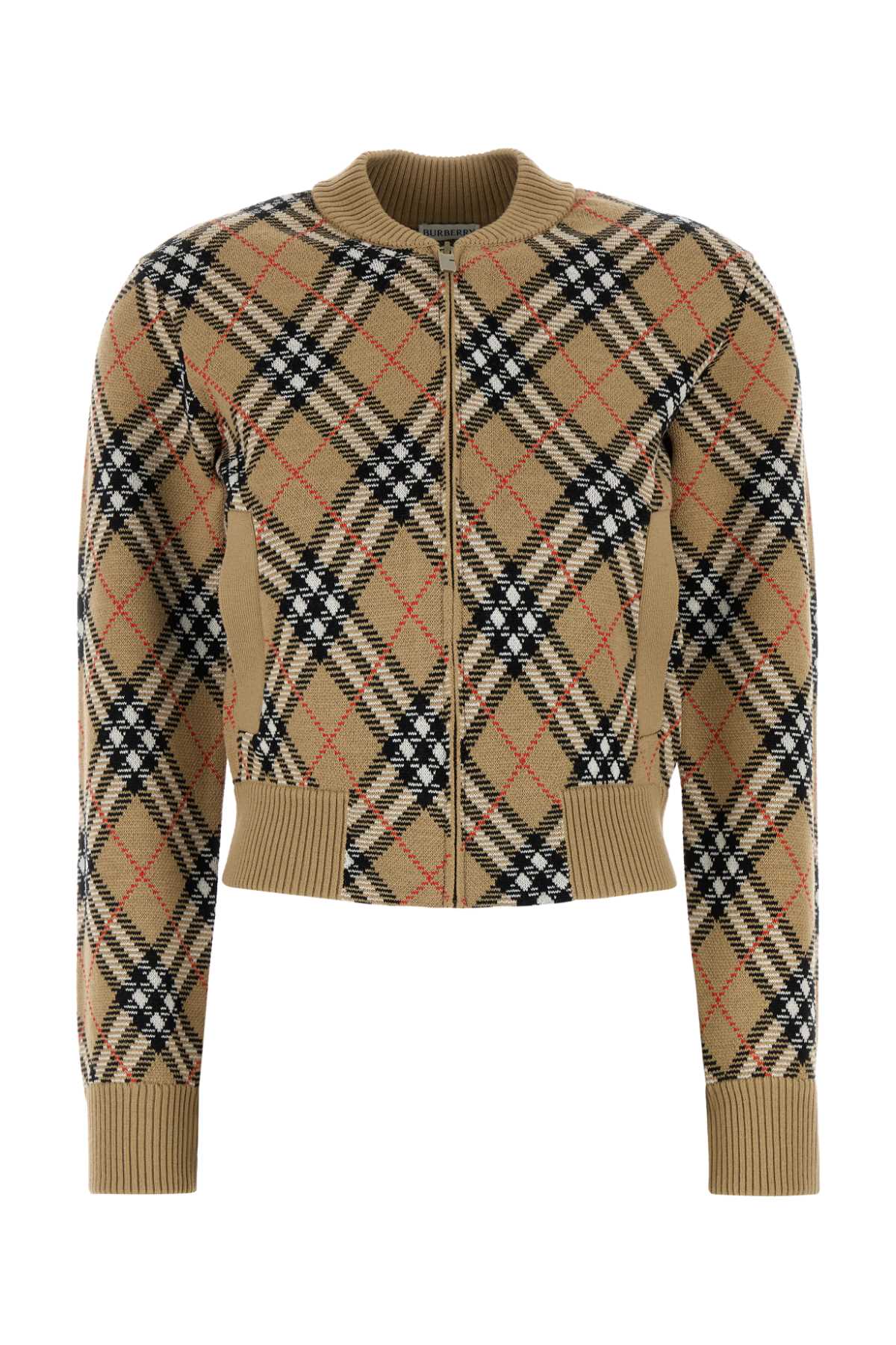 Tartan Wool-Blend Cardigan — Beige