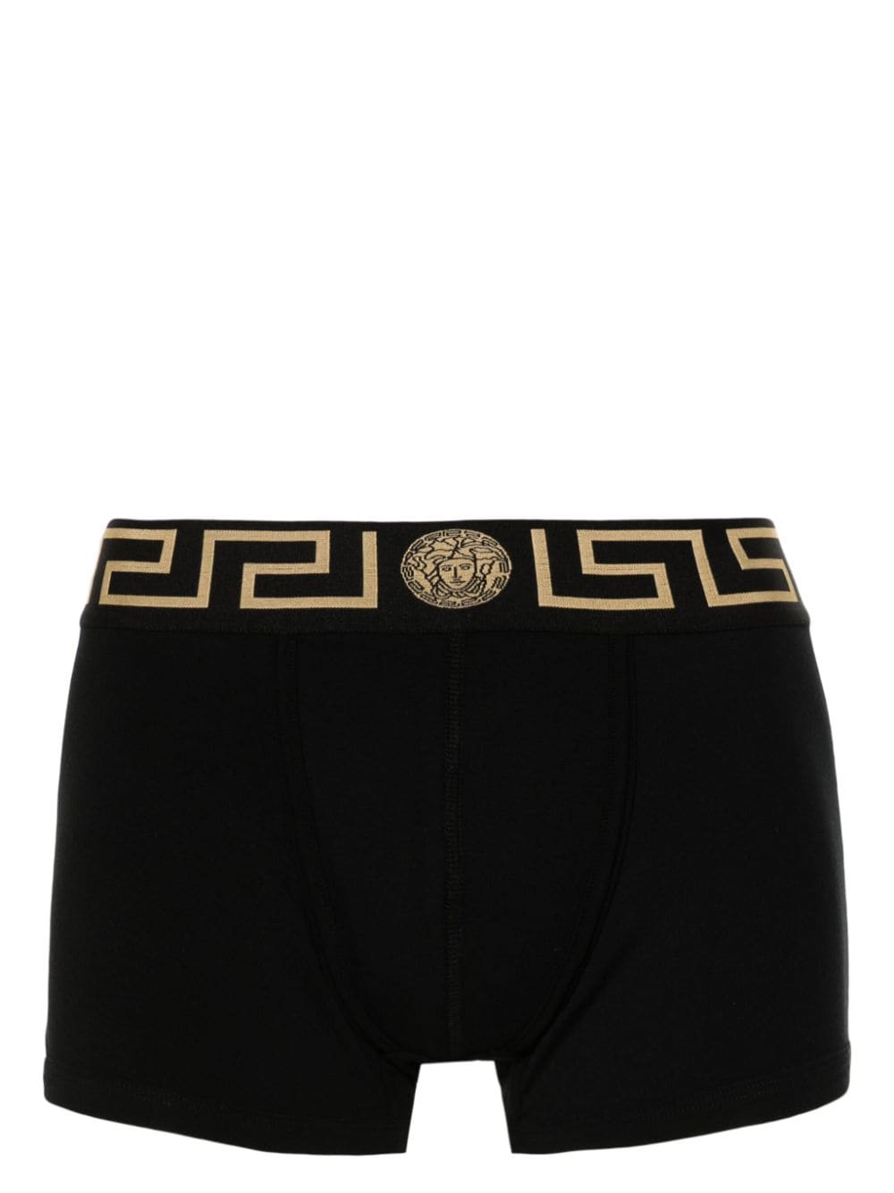 Black Boxer Briefs With Greca And Medusa Detail In Stretch Cotton Man