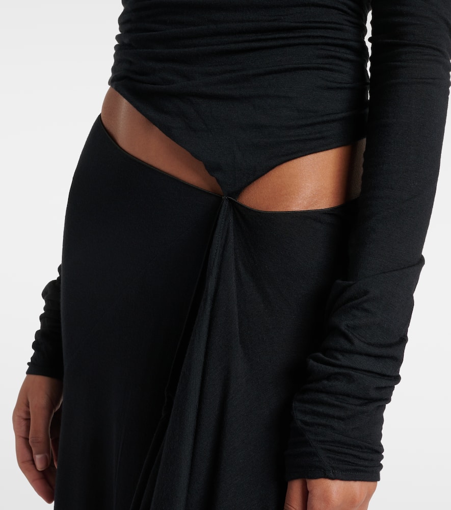 Draped cutout semi-sheer maxi dress