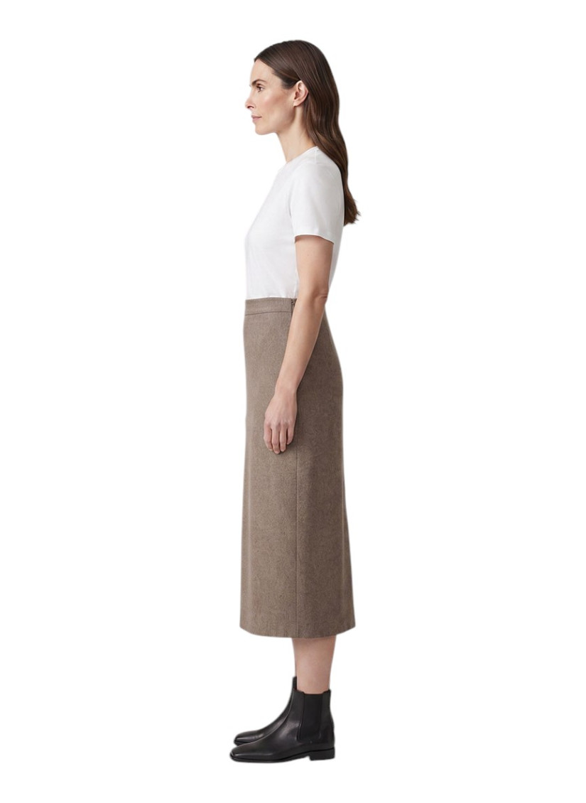 Beige Solid Midi Skirt