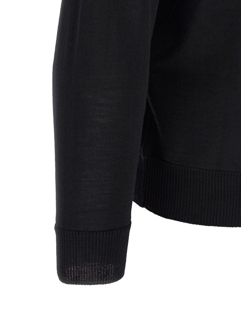 Black Solid Shirt Collar Sweater