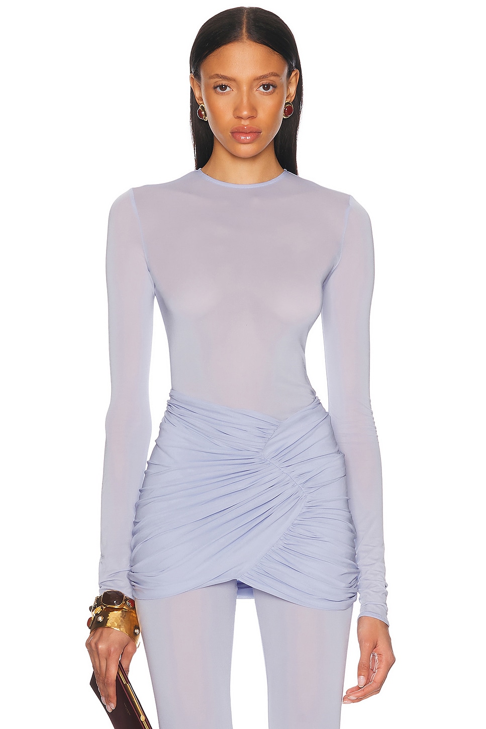 Alexandre Vauthier Long Sleeve Bodysuit in Iris - Lavender.  44 also in 36