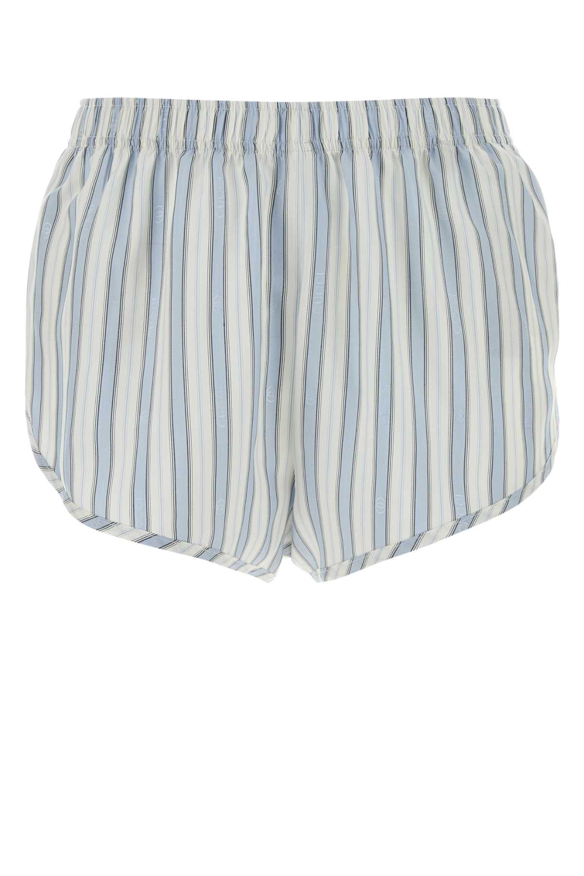Embroidered Silk Bermuda Shorts — Blue