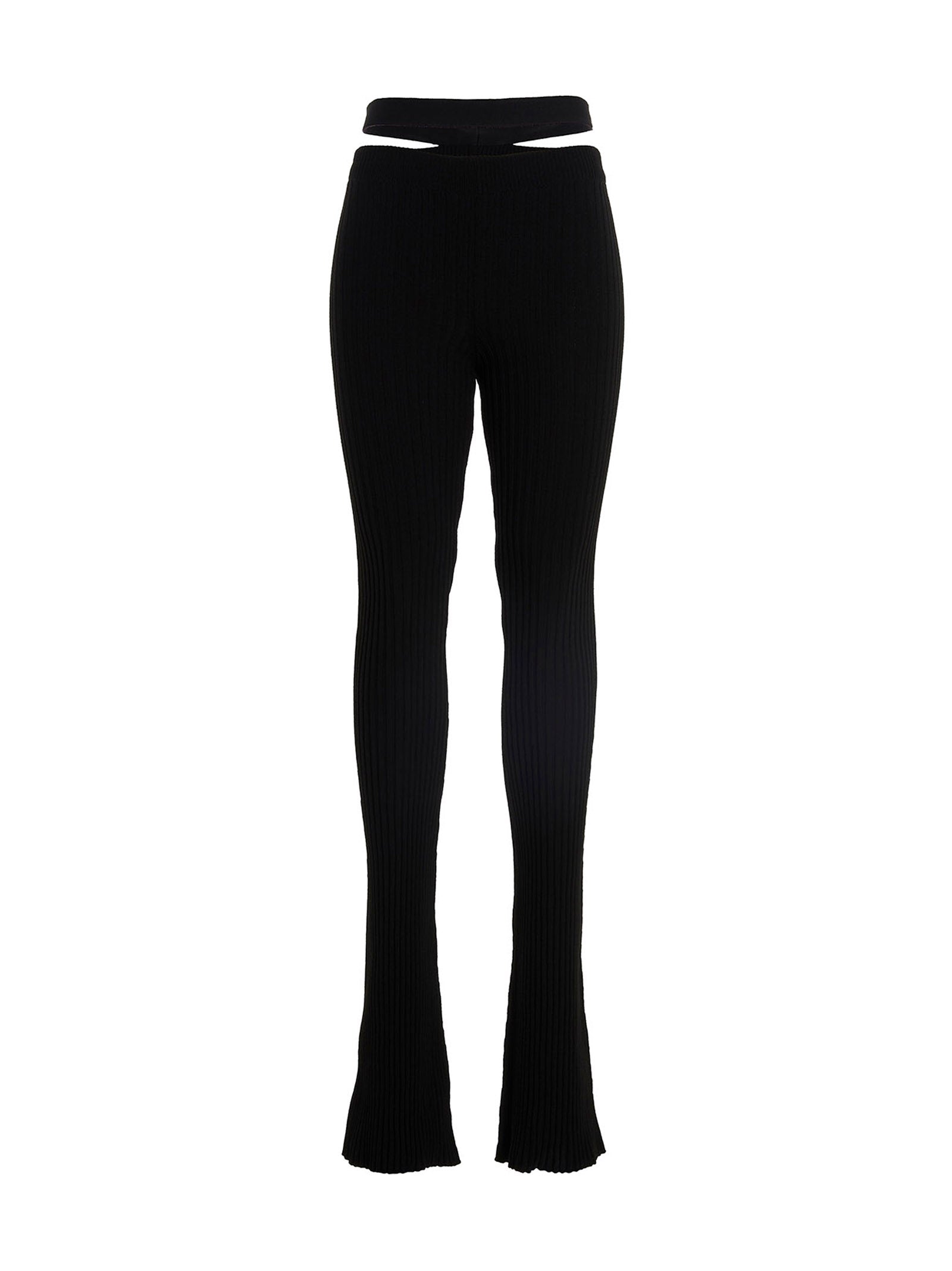 Ribbed Knit with Cut-Out Details Trousers — Black