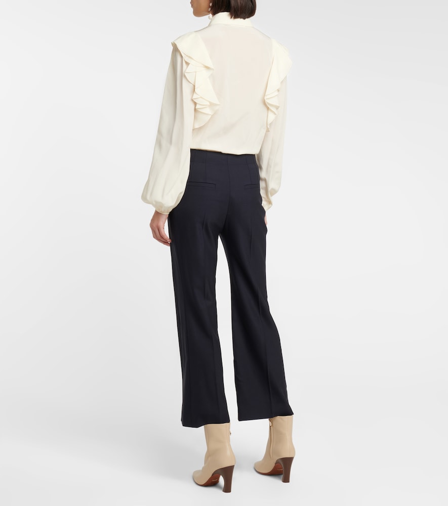 High-rise cropped flared wool pants