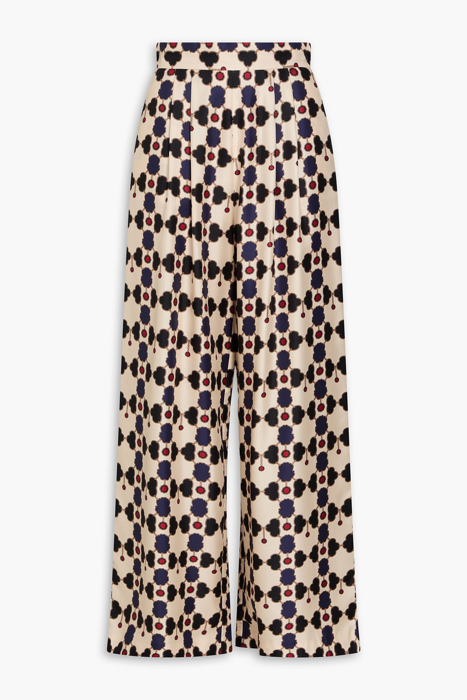 Melia pleated printed silk-twill wide-leg pants - Neutral - UK 10