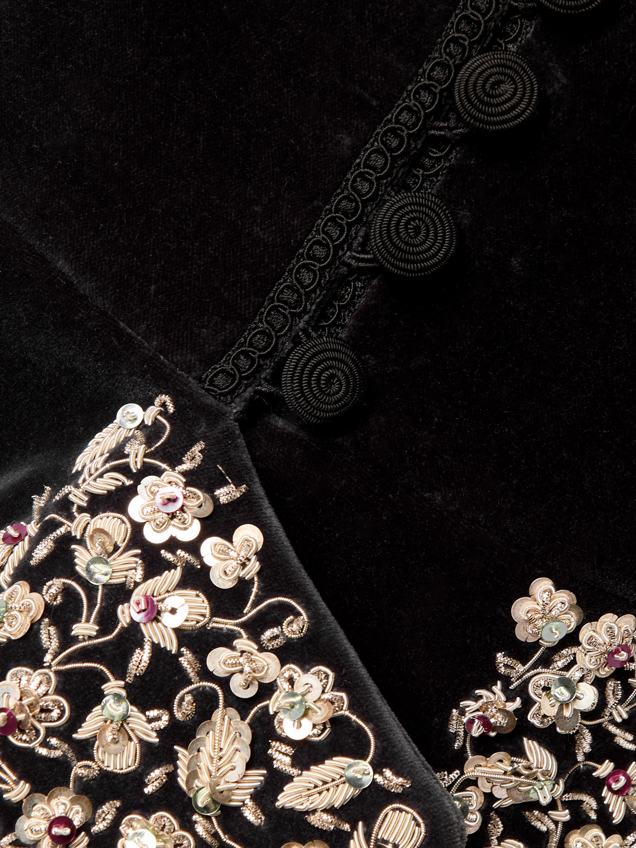 Embellished Cotton-velvet Jacket - Black