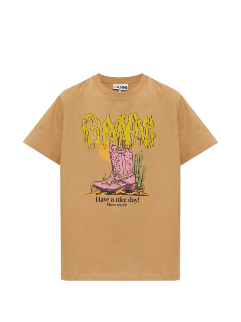 Beige Graphic Crew Neck T-Shirt