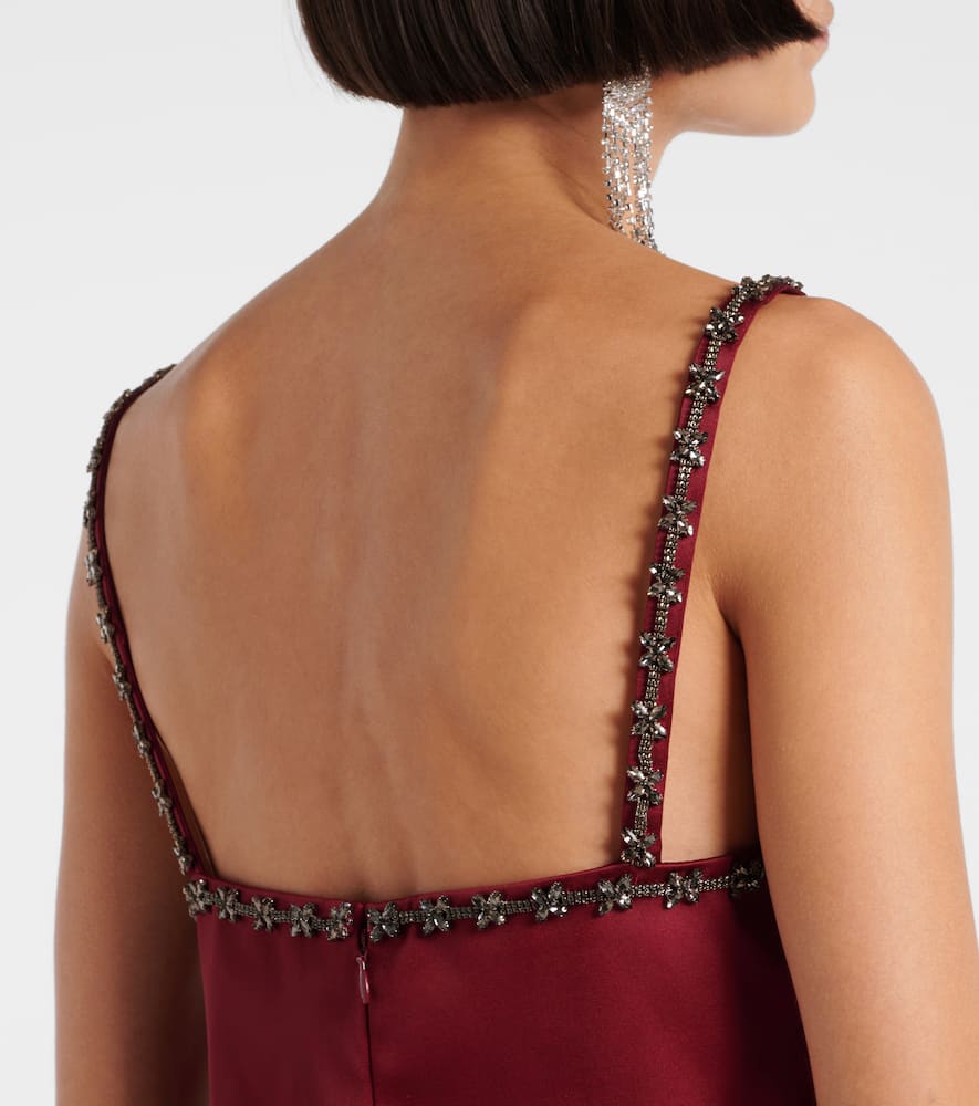 Self-Portrait Bow-detail embellished satin minidress