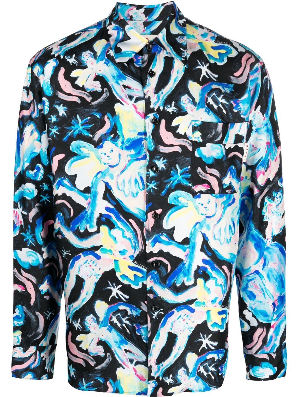 Illustration-print silk shirt - Black