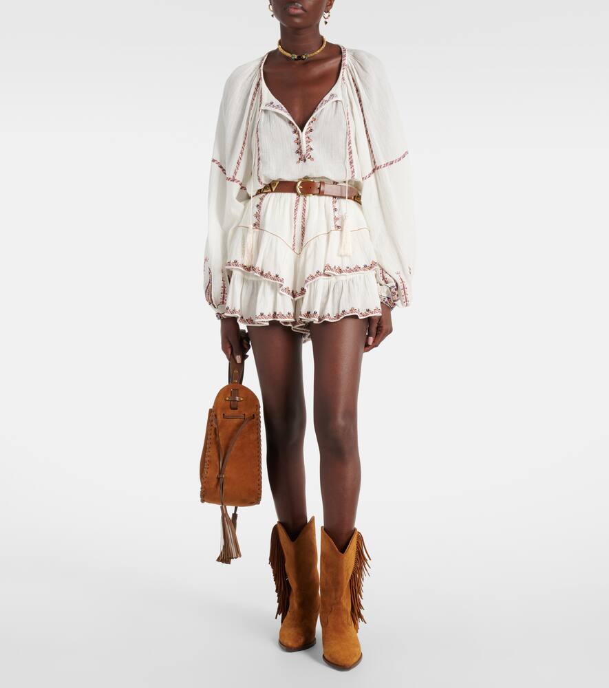 Marant Etoile Jocadia ruffled embroidered cotton shorts