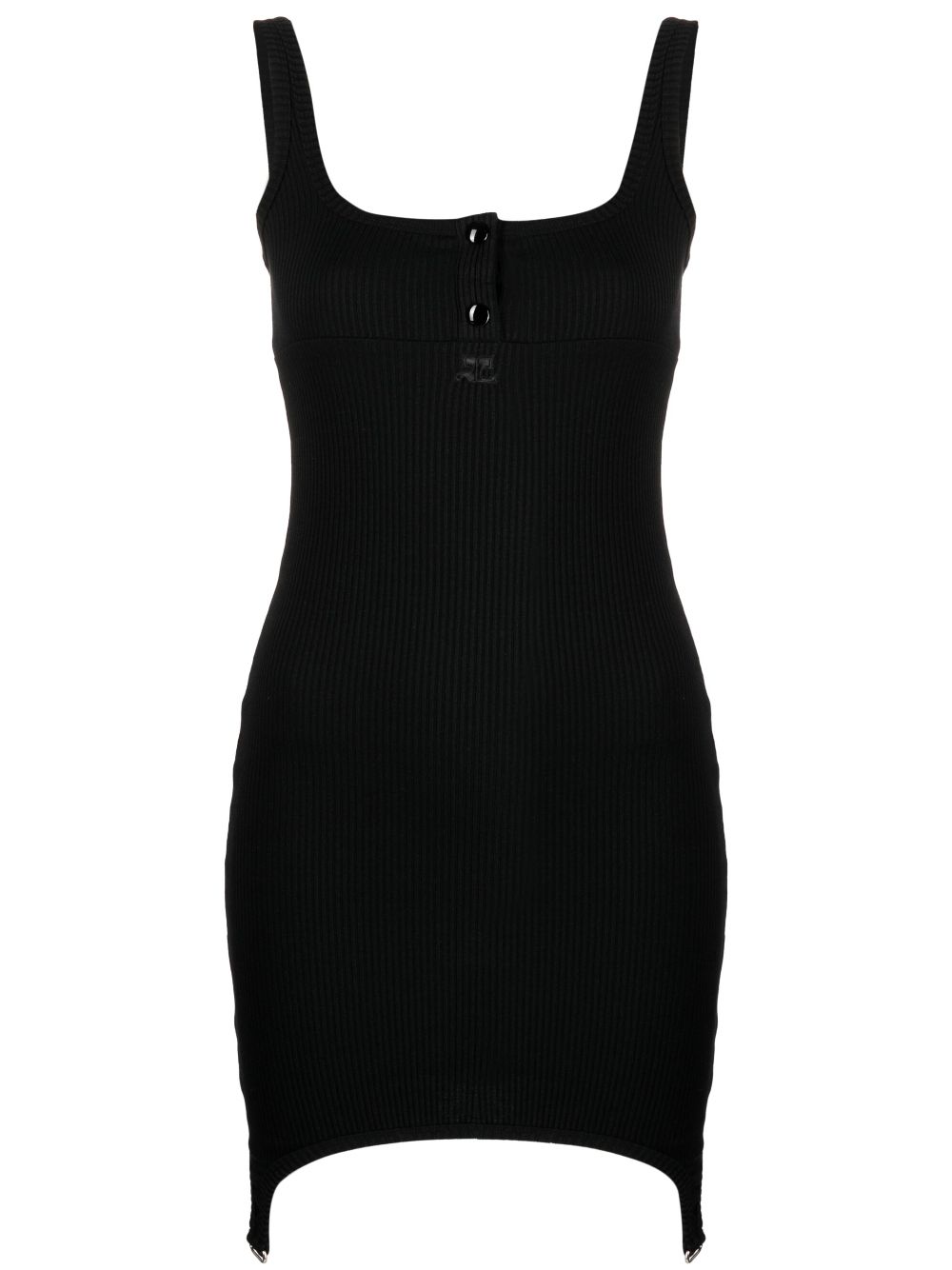 Button-placket ribbed minidress - Black