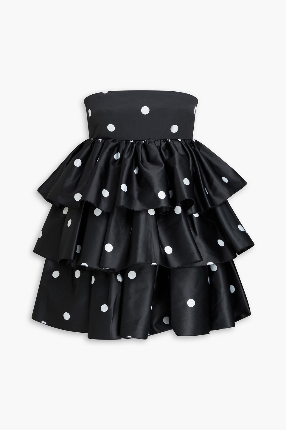 Strapless tiered polka-dot sateen mini dress - Black - DE 42