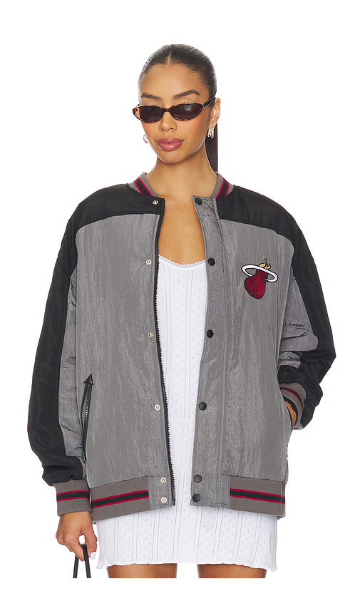 Terez x REVOLVE Miami Heat Double Yoke Bomber in Black & Grey. XL also in XXS, XS