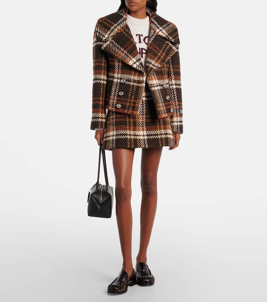 Checked wool-blend miniskirt