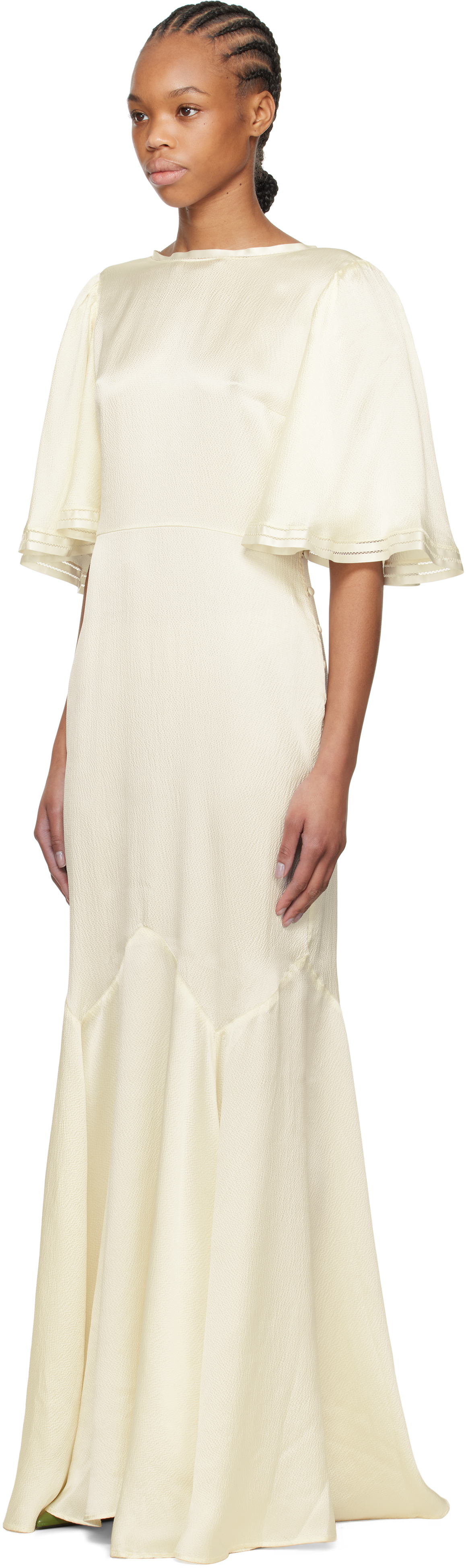 Bode Off-White Satin Claret Maxi Dress