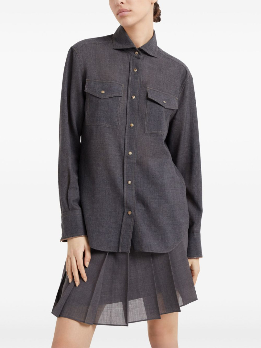Brunello Cucinelli Scheerwollen blouse met afwerking - Grijs