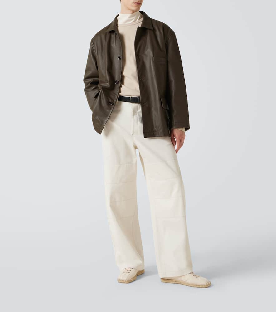 Cotton drill barrel-leg pants