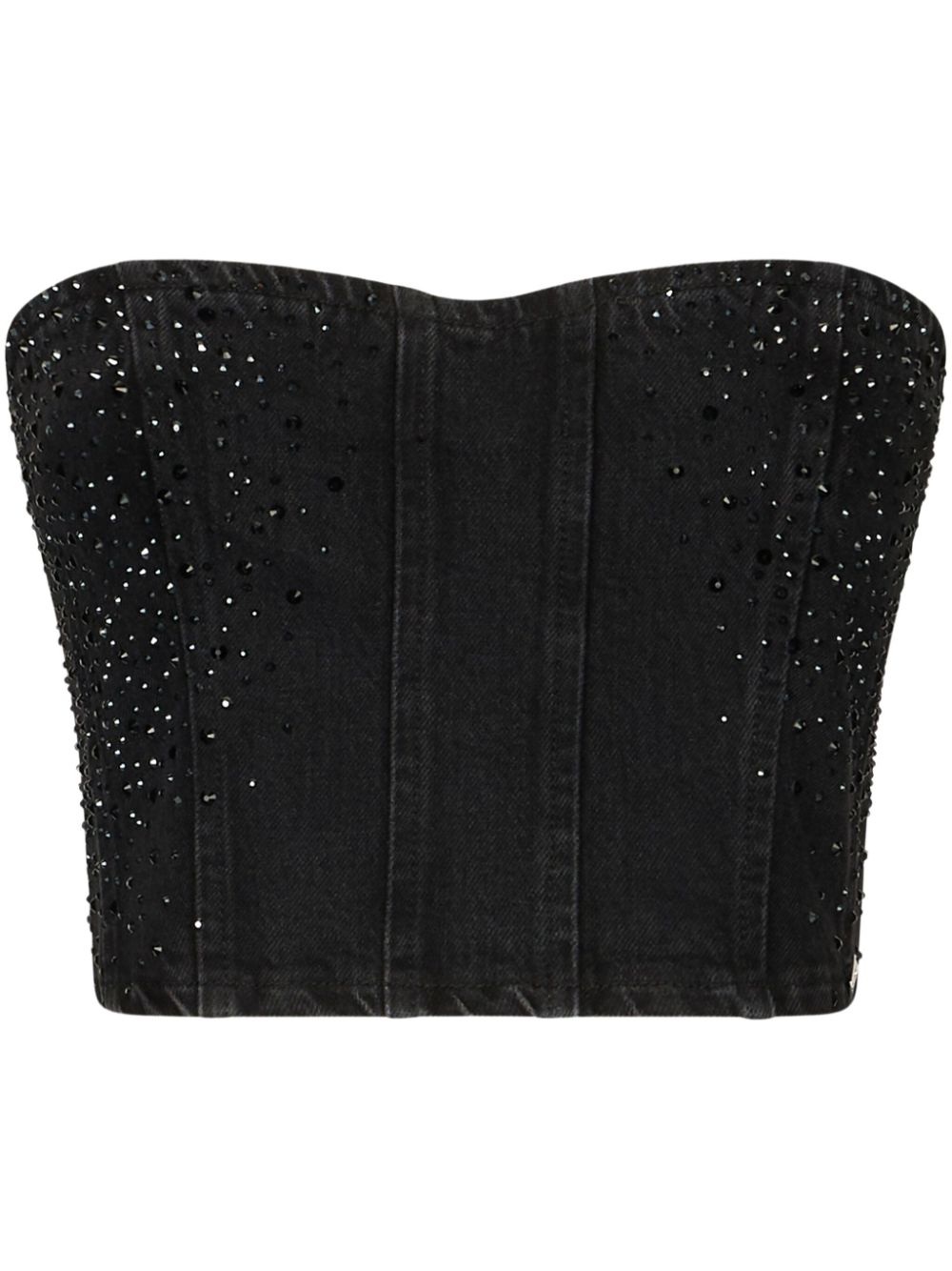 Rhinestone denim top - Black