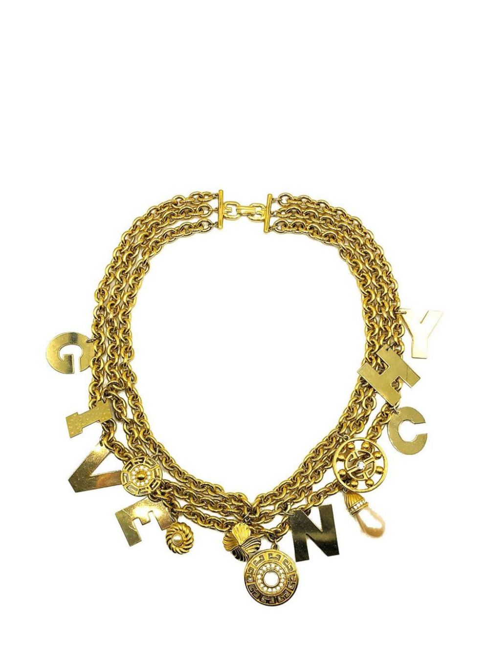 Vintage Givenchy Standout Runway Spell Out Letter Charm Chain Collar 1980s - Gold