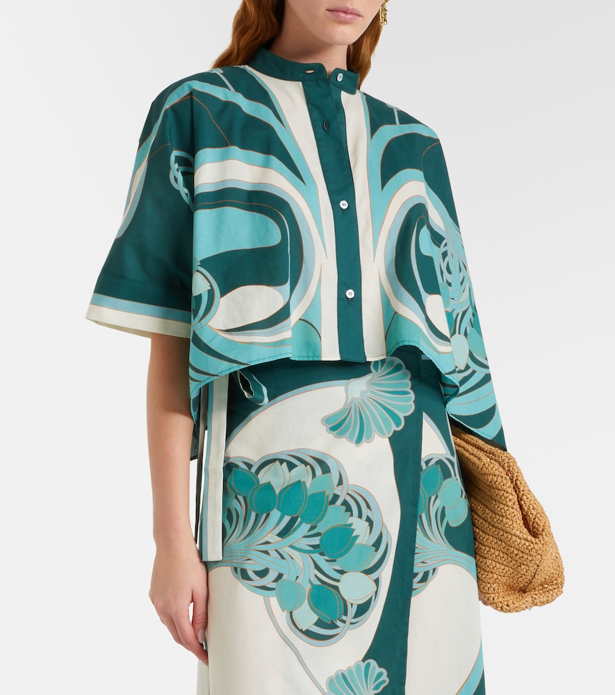 Foulard printed cropped cotton muslin shirt